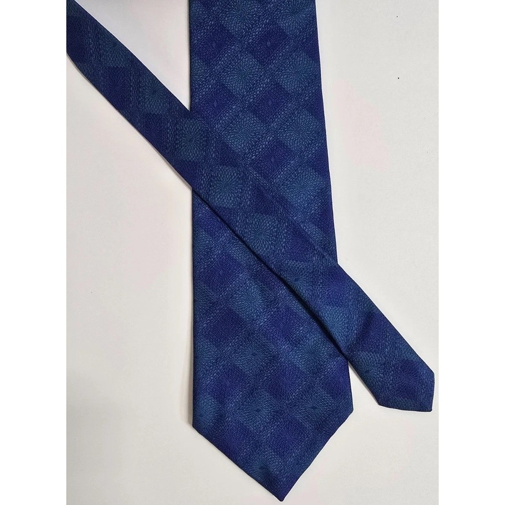 Perry Ellis Portfolio Designer Necktie Mens Blue Checkered Silk Formal Business